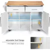 Kitchen Island Cart Rolling Storage Trolley Cart with Lockable Castors, 2 Drawers, 3 Door Cabinet, Towel Handle, Knife Block fo 6