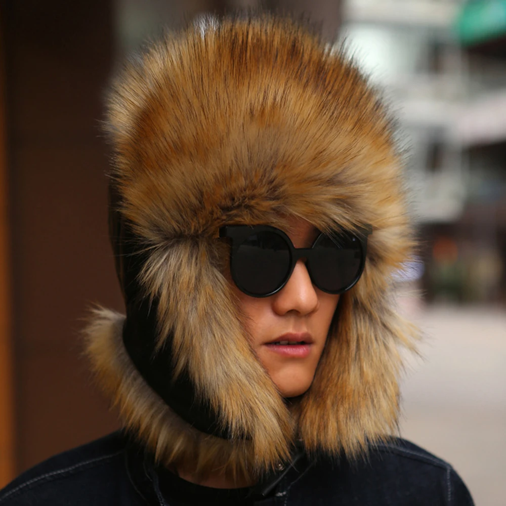 mens winter bomber hats NEW Winter Warm Hat European and American Faux Fur Fox Fur Men's Hat Lei Feng Hat Thick Warm Ear Protection Cold Hat MX0040 mens leather bomber hat
