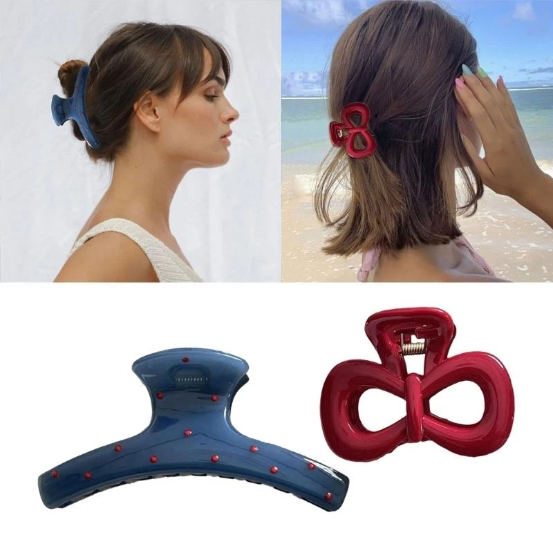 2-teiliges Set Vintage Blaue Polka Dot Haarspange mit Roter Schleife, Haarklammer im Koreanischen Stil, Haaraccessoire für Frauen – Detail 9