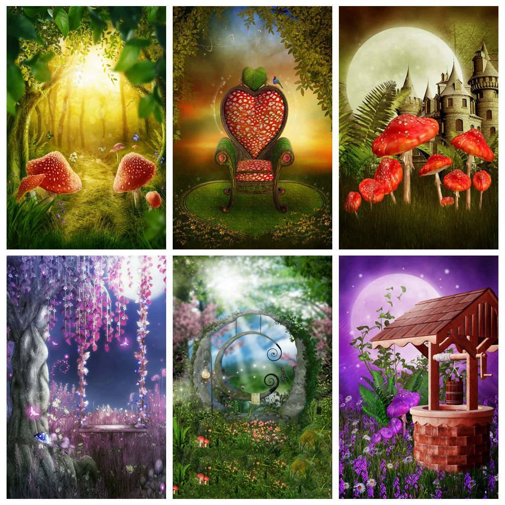 Fairy Forest Birthday Decoration Photography Backdrop Stand Custom Children  Castles Queen Chair Mushroom Party Photo Backgrounds| | - AliExpress