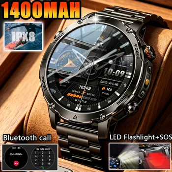 New Men's Outdoor Sports Smart Watch | 1400mAh Battery, LED Light, SOS, GPS, Bluetooth Call, IPX8 Waterproof, Health Monitor