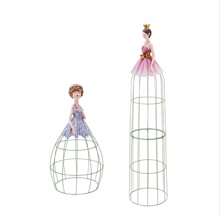 Resin Girl Doll Climbing Vine Flower Plant Iron Support Frame Landscape Courtyard Garden Balcony Flower Rack Ornament Decoration