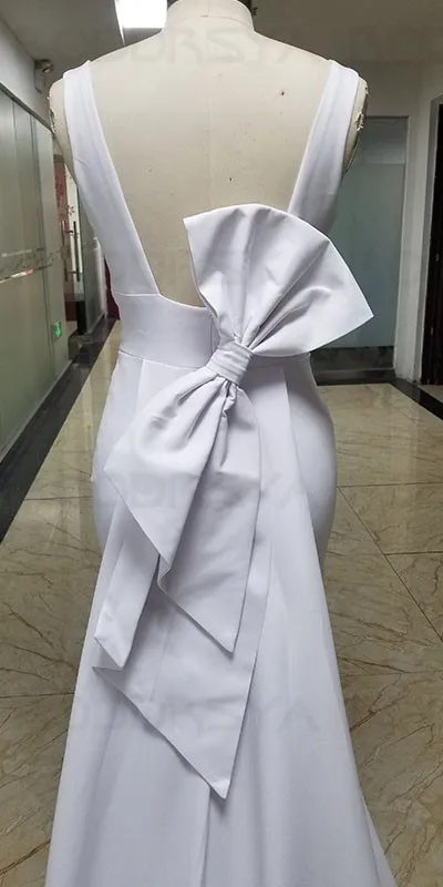 RODDRSYA Mermaid Wedding Dresses 2022 with Detachable Train Bow White Ivory Boho Wedding Bridal Gown V-Neck abito da sposa winter wedding dresses