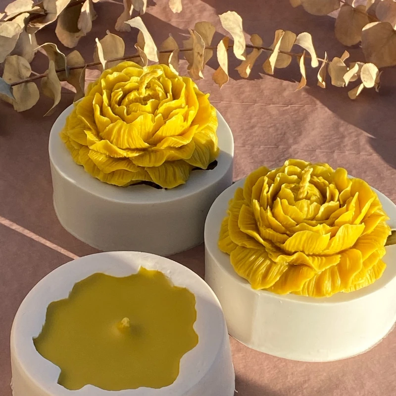 Grande Stampo In Silicone Per Candele A Forma Di Fiore Di Peonia - Per Resina, Sapone, Cemento, Fai Da Te - 6