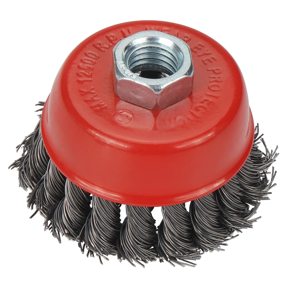 2 Stück 75/100 mm Schraube Twist Knot Wire Wheel Cup Brush für Winkelschleifer Stahldraht & Legierung Metalle Twisted & Crimped Wire Brushes – Detail 6