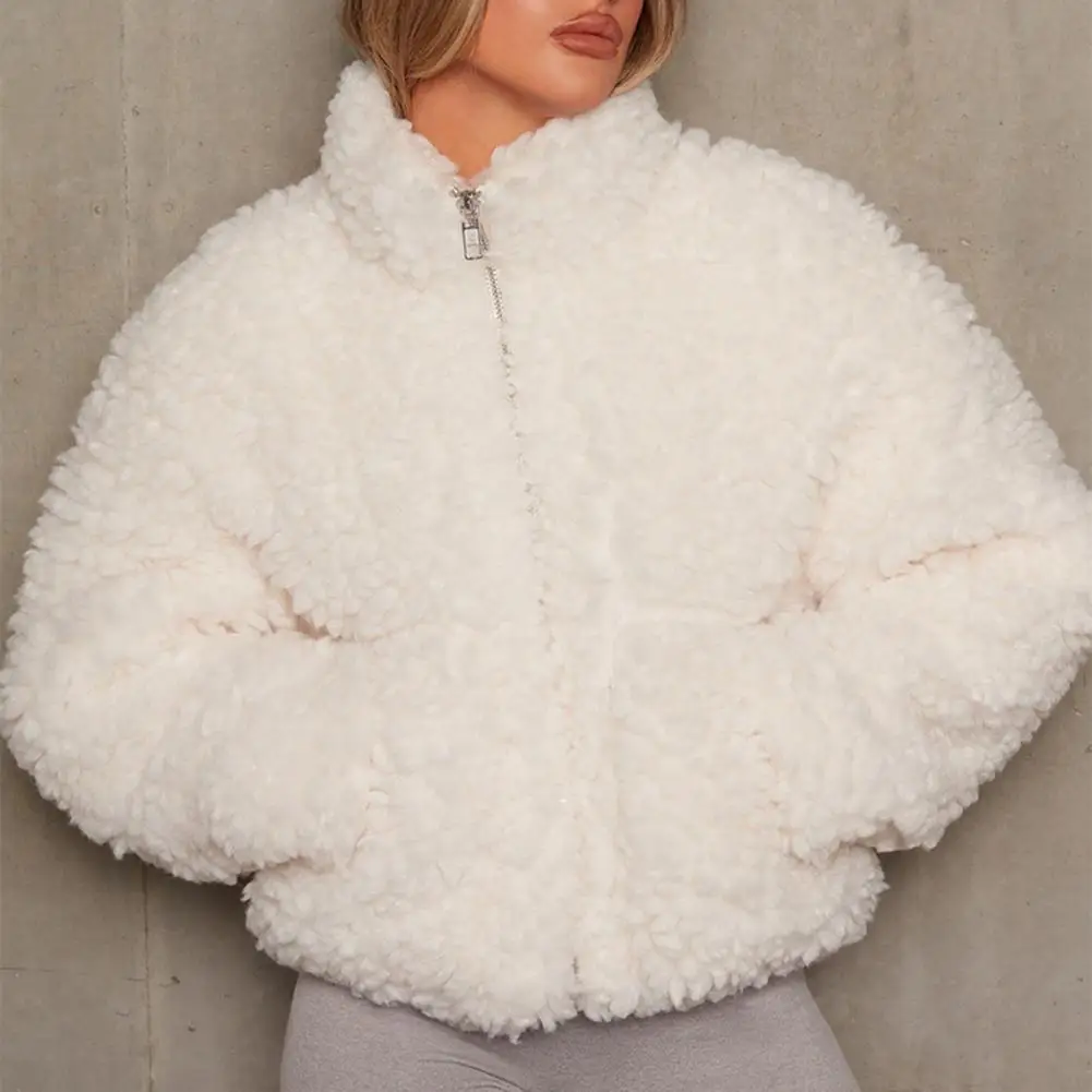 

Ladies Winter Coat Stand Collar Thick Plush Lady Coat Long Sleeve Thick Soft Plush jacket for women chaquetas women clothing