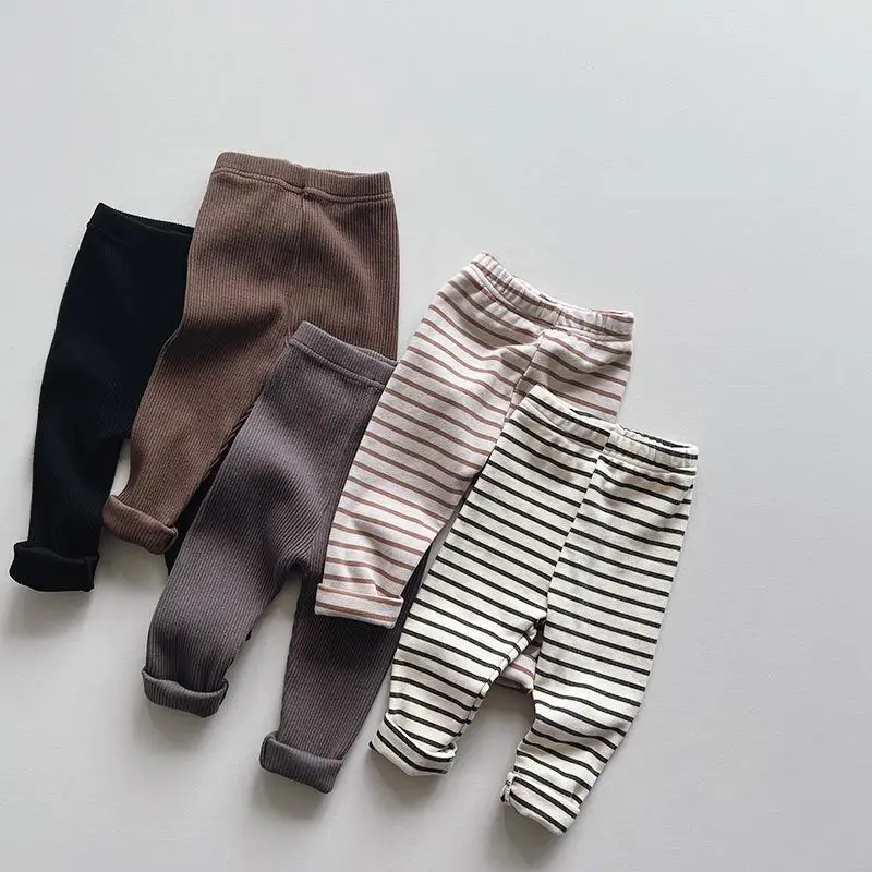 

2023 Autumn New Children Leggings Solid Girls Cotton Leggings Kids Trousers Baby Boys Striped Leggings Kids Bottom Clothes