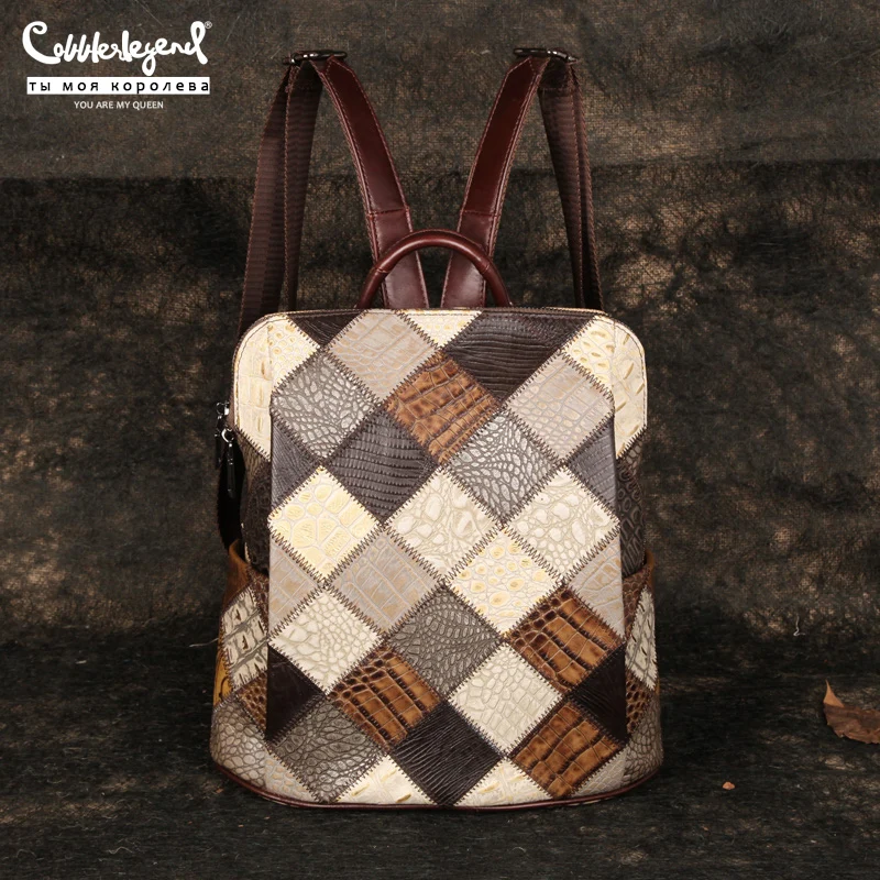 Women's Retro Backpack Genuine Leather Shoulder Bags 12 Inches Travel Bag For Lady Patchwork Quality Laptop Bag New Fashion 2