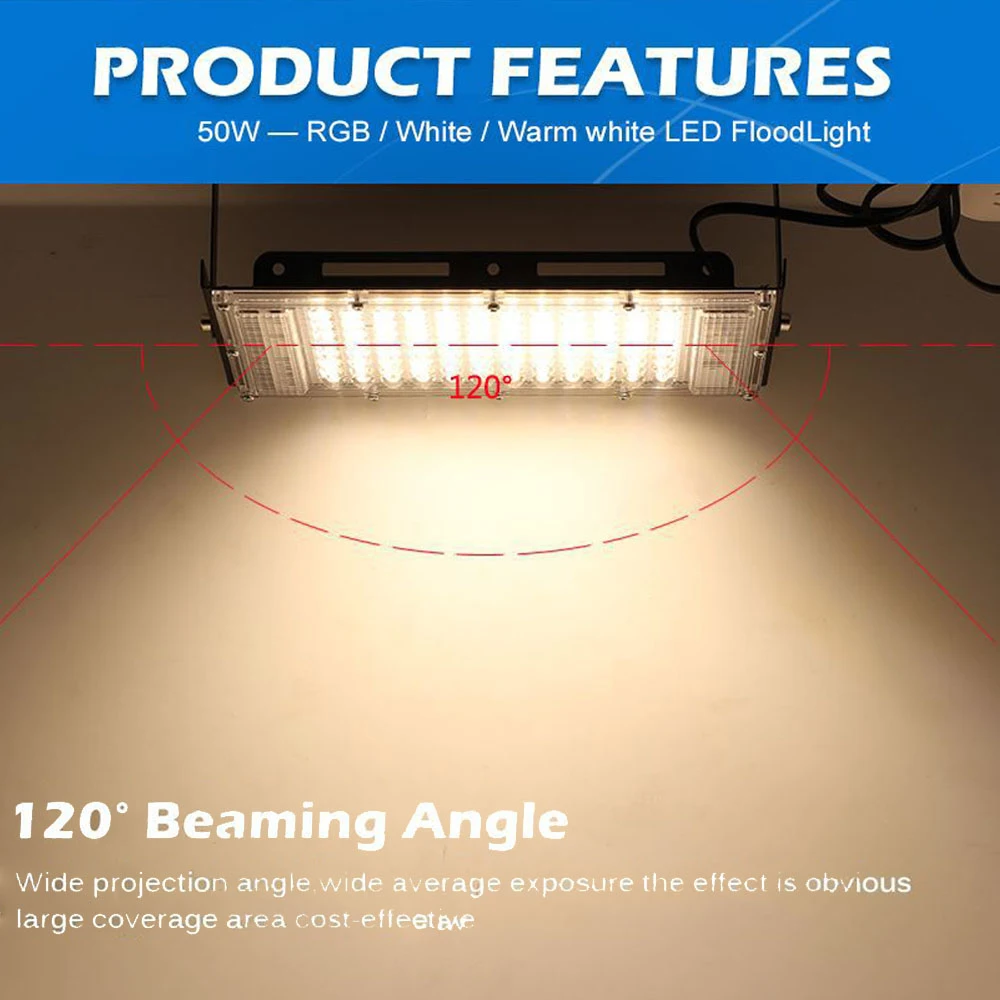 50W LED Flood Light RGB Landscape Lights 220V IP65 Waterproof Garden Lighting Lamp Spotlight with Switch Wire Wall Floodlights