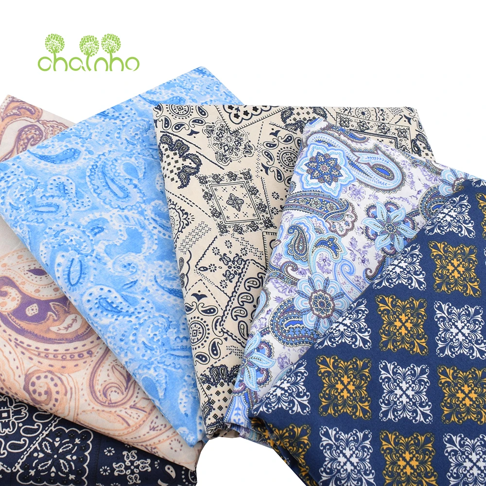Chainho,Printed Plain Weave Poplin Cotton Fabric,DIY Quilting Sewing Material,Patchwork Cloth,Floral Series,3 Sizes,15PC154