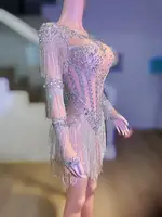 Women Sexy High Stretch Performance Dance Costume Nightclub Birthday Evening Party Wear Sparkly Rhinestone Bodysuit Stage Outfit - Image 5