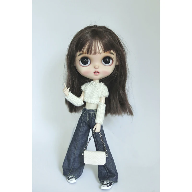 New Arrival Blythe Doll Clothes Knitted Sweater Cool Style Cropped Navel Top and Pants for Blyth OB24 Licca Dolls Accessories