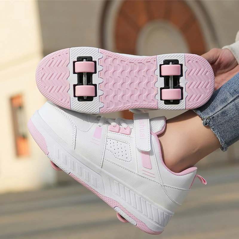 2 Wheels Shoes For Boys Girls Inline Roller Skates Outdoor Skating Parkour Skate Shoes Roller Sneakers Size 31-37 38 39 40