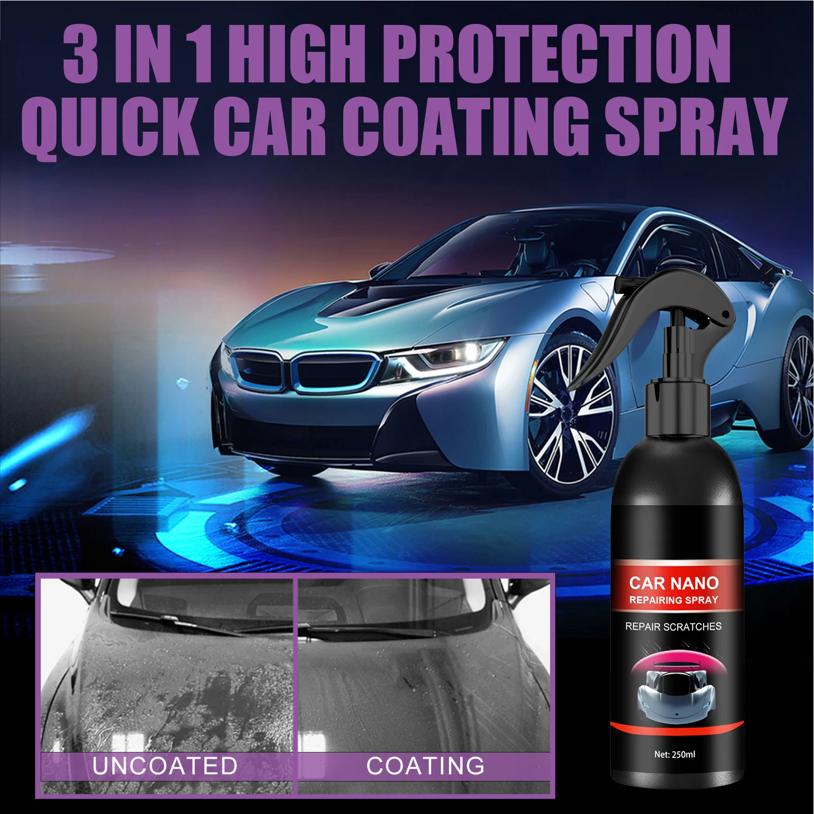 3 in 1 High Protection Quick Car Coating Spray - 500 ML Nano Ceramic  Coating for Cars, Ceramic Car Wax Polish Hydrophobic Spray - AliExpress