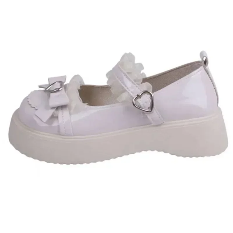 2024 Brand Shoes for Women Spring Women's Pumps Round Toe Solid Mary Jane Platform Mid Heel Bow Tie Love One-word Buckle Pumps 6