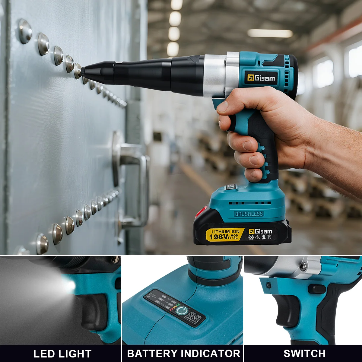 Gisam Brushless Electric Rivet Gun Rivet Nut Gun Drill