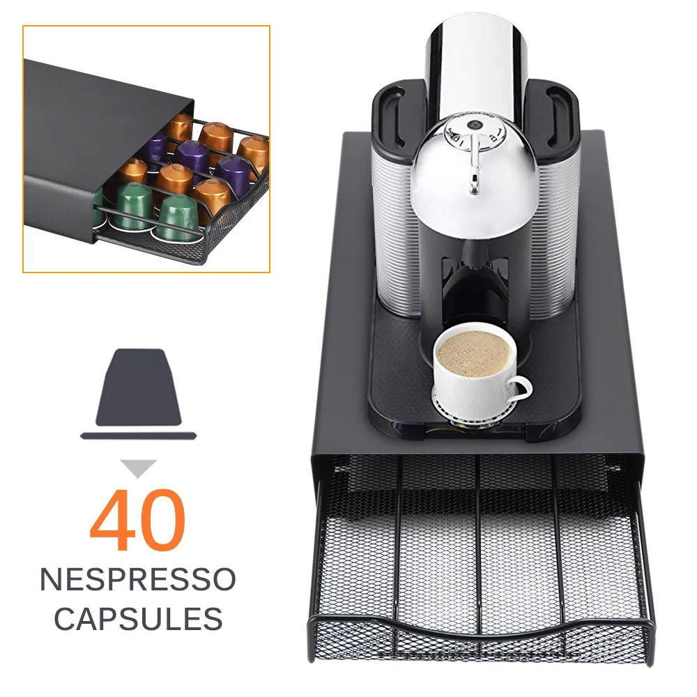Description Picture 6 of itemCapsules Pod Holder Support 40Cups Capsule Nespresso Coffee Pod Organizer Metal Cafe Organizador Drawer Coffeeware Accessories