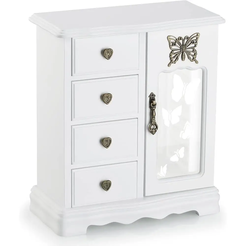 Elegant Solid Wood Jewelry Storage Box 4-Drawer Design Necklace Carousel Ring Organizer Ideal Gift Women 3