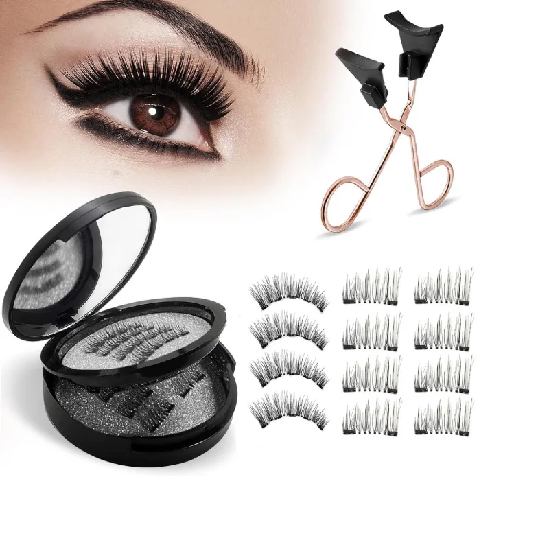 Magnetic False Eyelash Set With Eyelash Curler glue free reuseable easy wear 8pcs/12pcs 2/5 2Pairs fake eyelashes