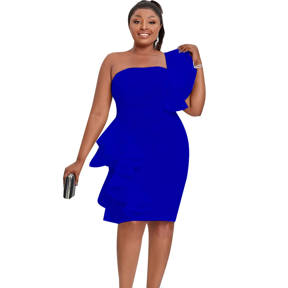 

2022 White Yellow Blue Orange African Dresses for Women Summer African Women Solid Color Polyester Knee-length Dress