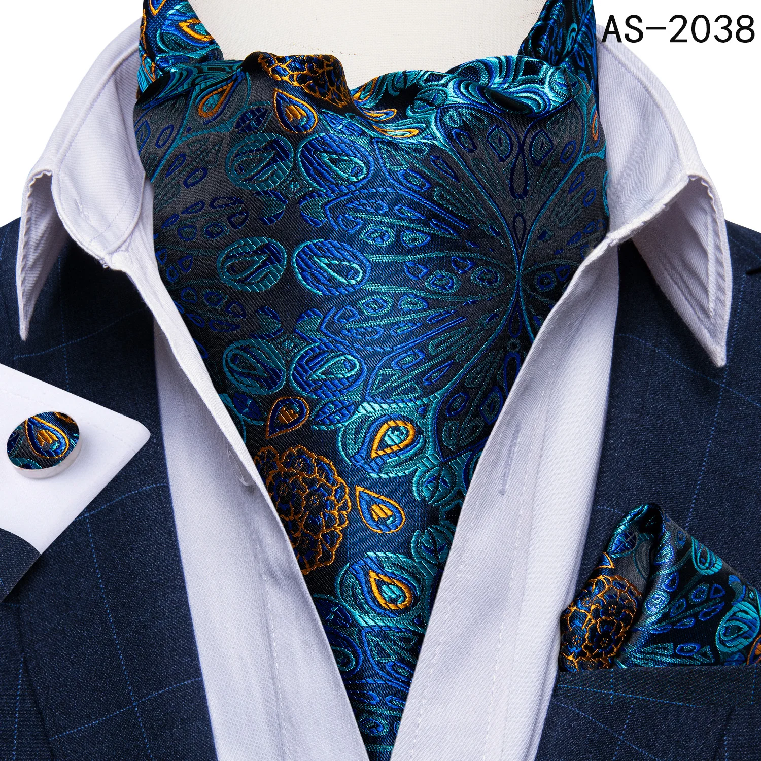 Jacquard Männer Plaid Ascots Mode Paisley Krawatten Hochzeit Formale Krawatte Ascot Britischen Gentleman Weiche Polyester Luxus Grau Krawatte – Detail 11