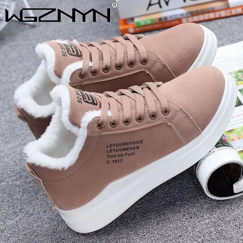 Winter Outdoor Women Shoes Warm Fur Plush Lady Casual Shoes Lace Up Fashion Sneakers Zapatillas Mujer Platform Snow Boots Mujer