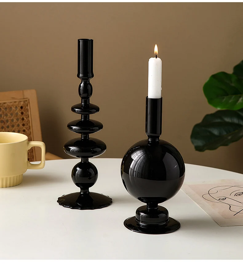 European-style Black High Foot Glass Candle