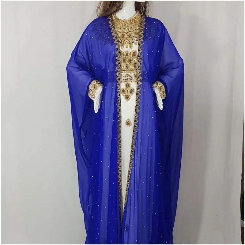 Royal Blue Kaftans Farasha Abaya Dubai Morocco Very Fancy Dress European and American Fashion Trend
