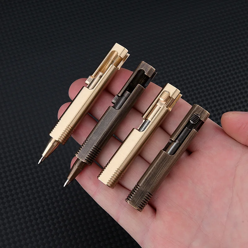 Outdoors EDC Brass Writing Tools Cylindrical Bolt Ballpoint Pen Mini Keychain Business Signature Stationery Gift Pen EDC