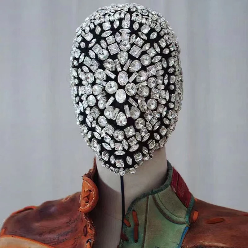 

Full Transparent Rhinestone Mask Nightclub Dj Singer Dancer Stage Costume Party Carniva Rave Outfit Fashion Accessories VDB6180