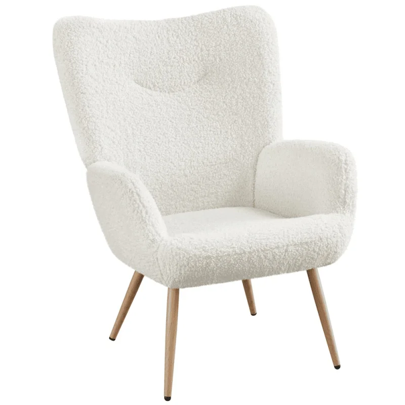 

Easyfashion Boucle Fabric Accent Chair with Tufted High Back, White