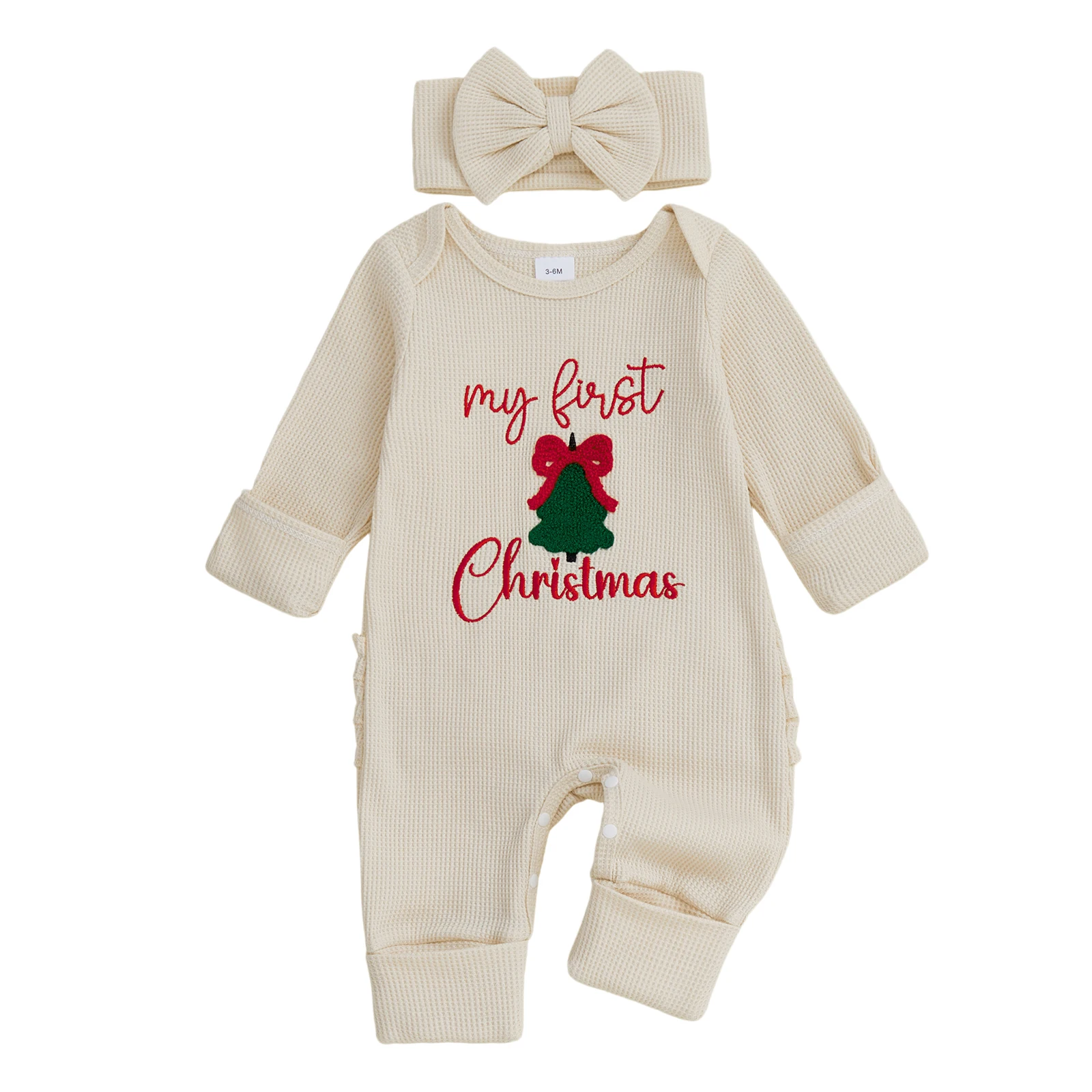 0-6 mesi Il mio primo vestito natalizio per bambina Neonato Babbo Natale Waffle Maglione lavorato a maglia Pagliaccetto Tuta Abiti carini per neonati