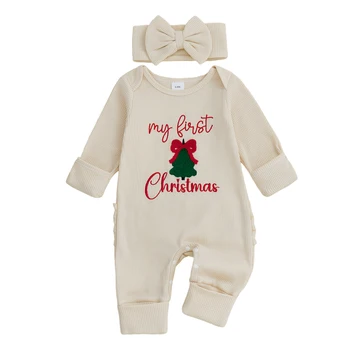 0-6 mesi Il mio primo vestito natalizio per bambina Neonato Babbo Natale Waffle Maglione lavorato a maglia Pagliaccetto Tuta Abiti carini per neonati