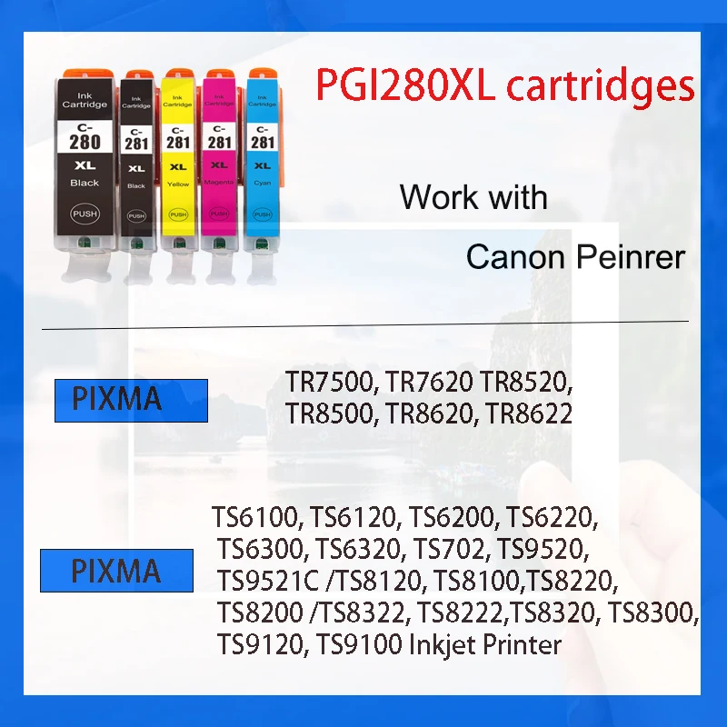Ink Cartridge Inkjet Ink Cartridge einkshop PGI-280 CLI-281 For Canon PGI 280 CLI 281 PIXMA TR7520 TR8520 TS6120 TS8120 TS9120 printer