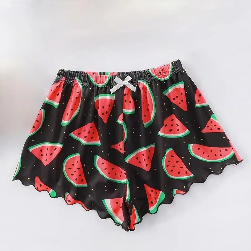Women's Pajamas Set Sleepwear 2 PCS Short Tank Tops And Shorts S M L Black Ventilate Soft Casual Watermelon Printing