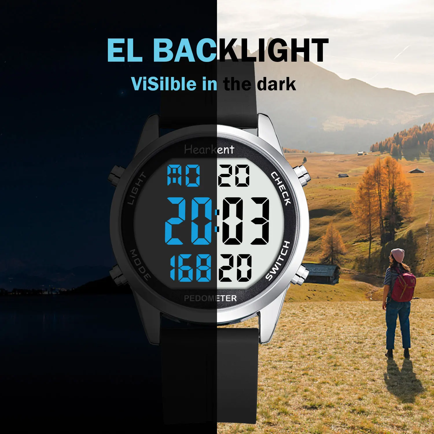 Hearkent Pedometer Watch Men/Women Outdoors Sports Watches Step Calories Counter LED Backlight for Walking Tracker No Bluetooth 3