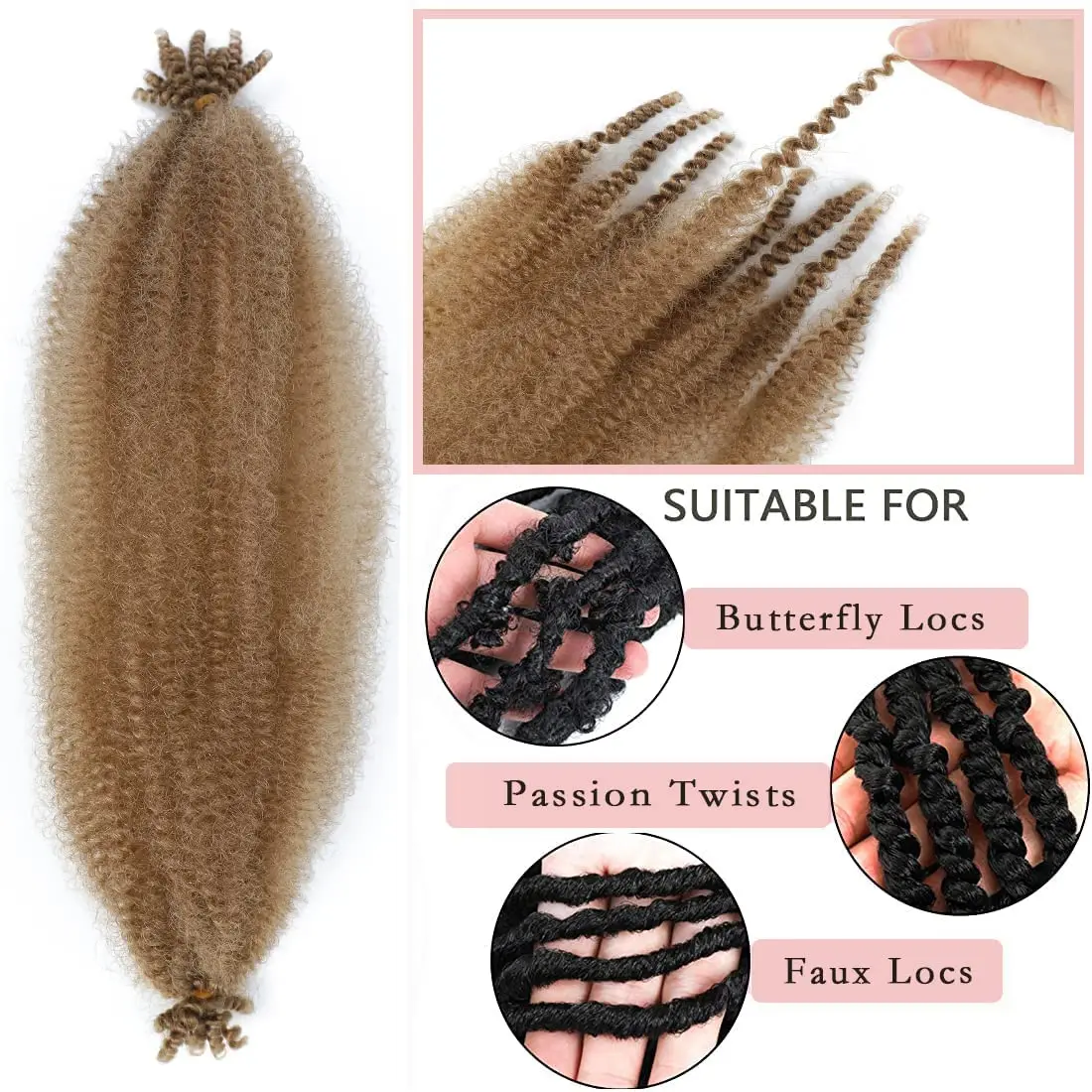 Springy Afro Twist Hair Twist Braiding Hair Soft Synthetic Crochet for Distressed Faux Locs Spring Twist Hair Extensions