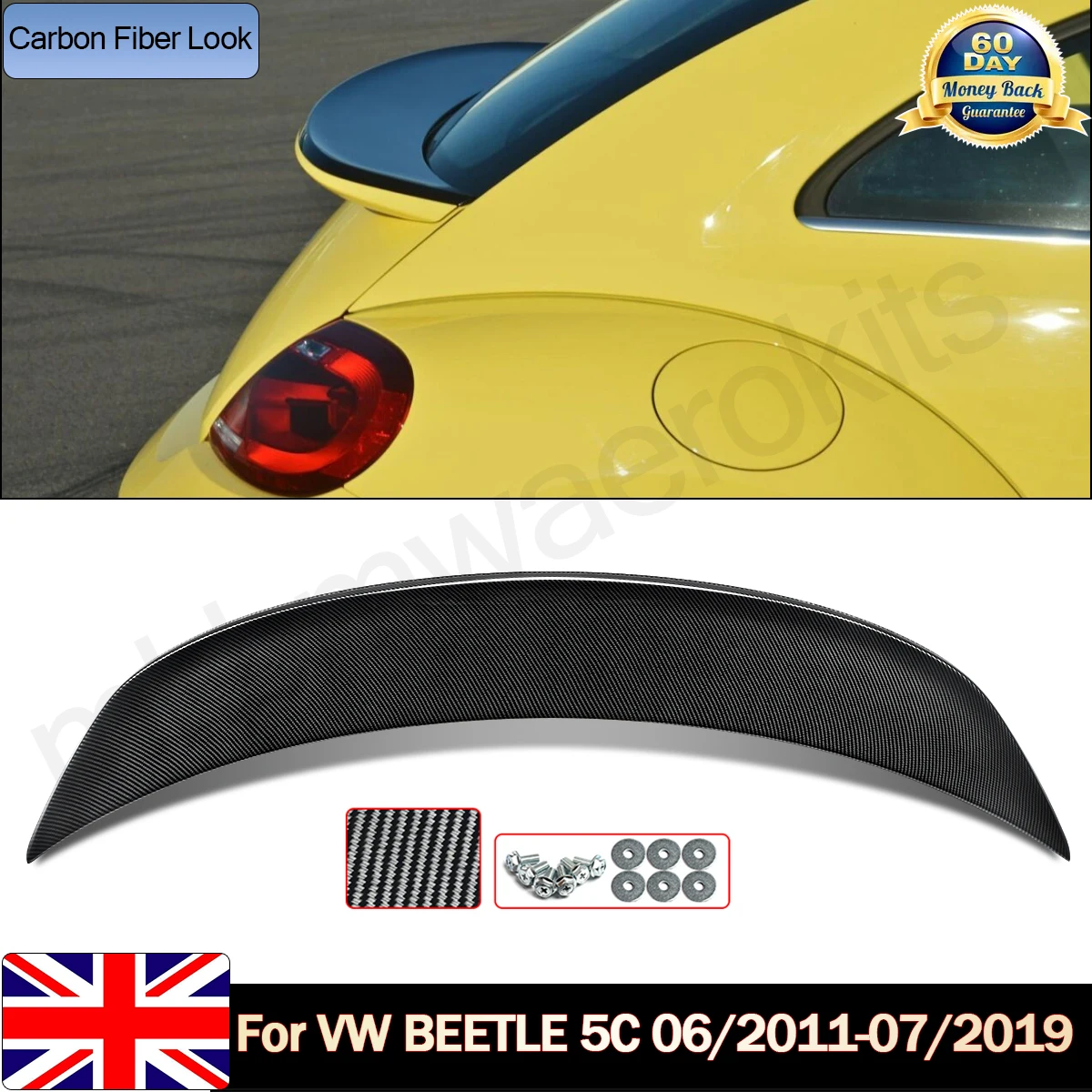 Spoiler tylny, lotka, nakładka na klapę bagażnika, wygląd włókna węglowego, do Volkswagen Beetle