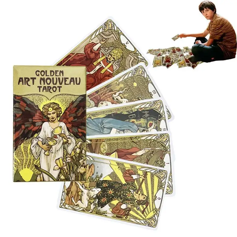 

Tarot Cards Divination Game Golden Art Nouveau Tarot Decks Future Telling Table Board Game For Beginner Teenager Party Supply