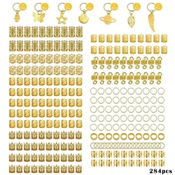 Elegant Bohemian Hair Accessories Set - 284 Pieces, Hollow & Beaded Designs, Round Shapes (Gold)
