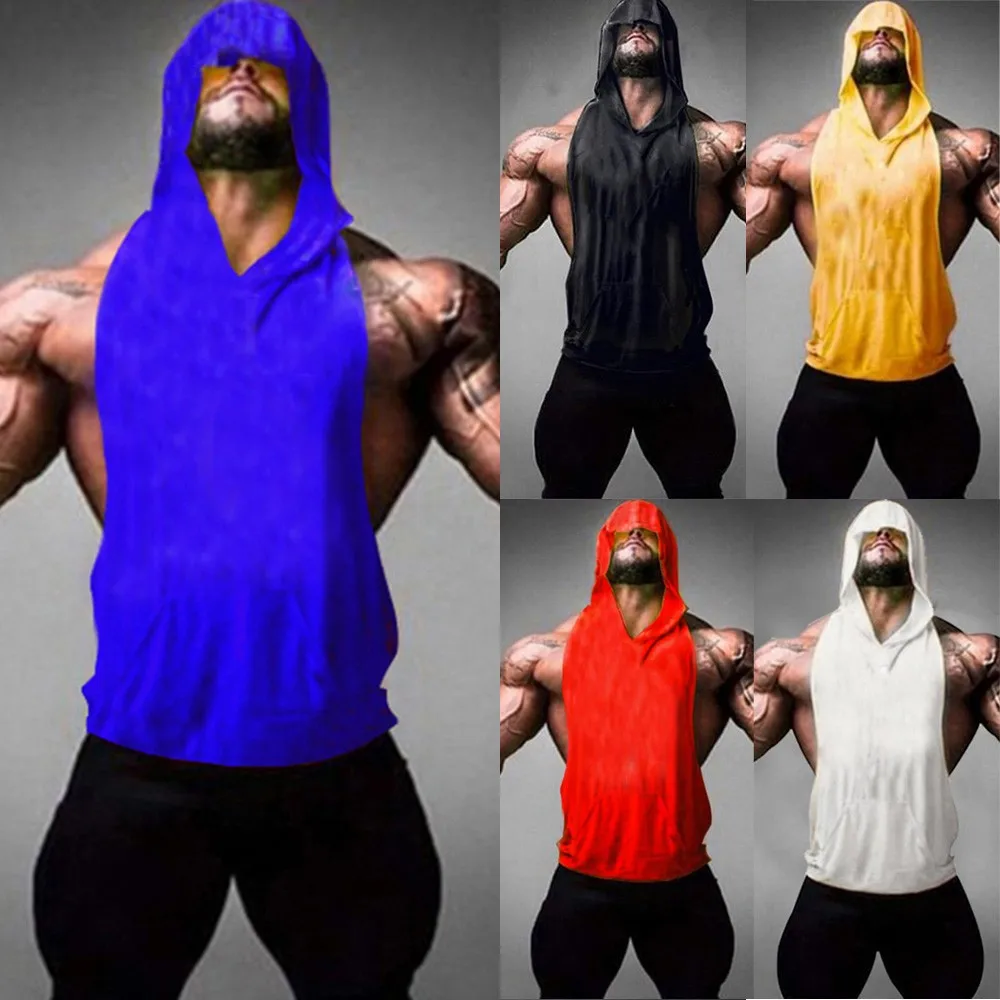 

Men Bodybuilding Hoody Shirt Cotton Tank Top Gym Fitness Tanktops Animal Print Vest Male Workout Sportswear Stringers