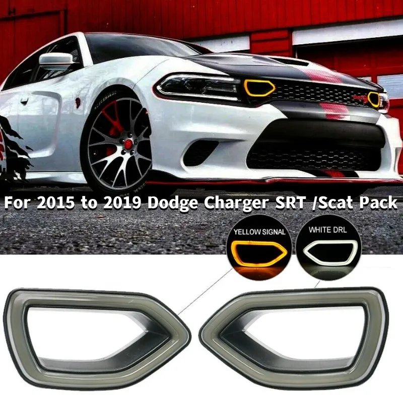 2 Pz/Set Griglia Anteriore Per Auto Luci A Led Day Light Middle Net Pig Nose Lamp Per Dodge Charger Da 2015 A 2019 Srt /Scat Pack