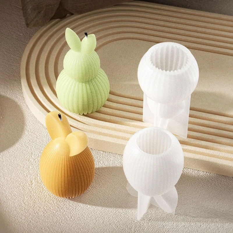 3D Stripe Rabbit Silicone Mold DIY Easter Egg Bunny Aromath Soap Candle Molds Plaster Resin Craft DIY Clay Molds Home Decor Silicone Mold