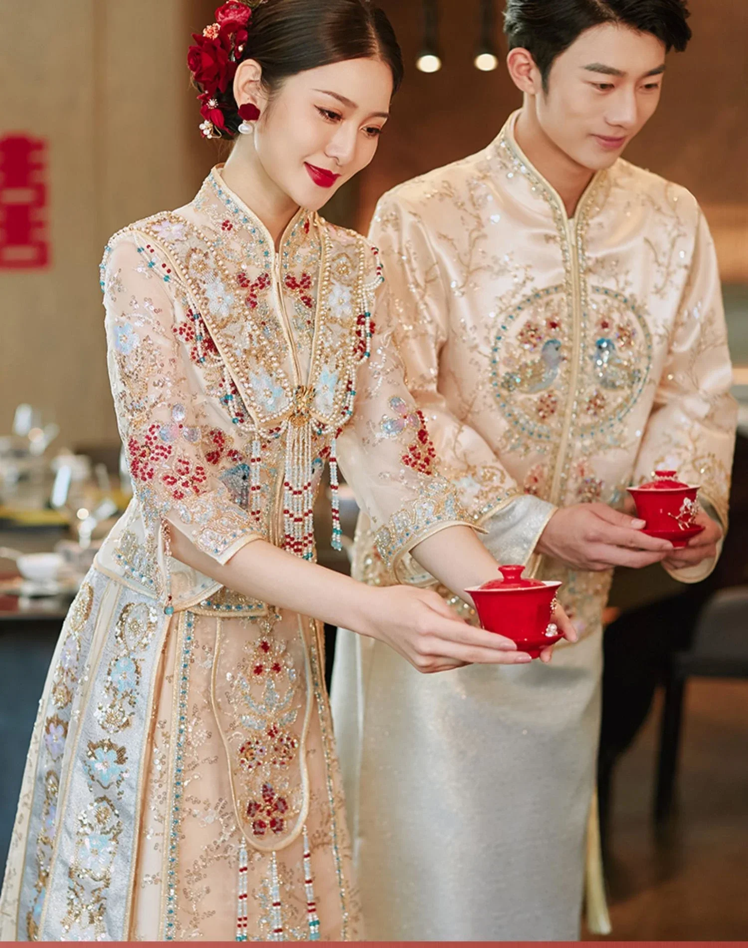 Traditional Clothing Women Xiuhe Bride Wedding Dress Chinese Top Toast Set Female Groom Tang Suit
