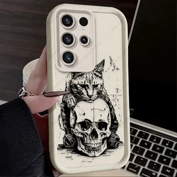 Creative Cat and Skull Art Phone Case - Artistic Design Protective Cover - S22 (1)