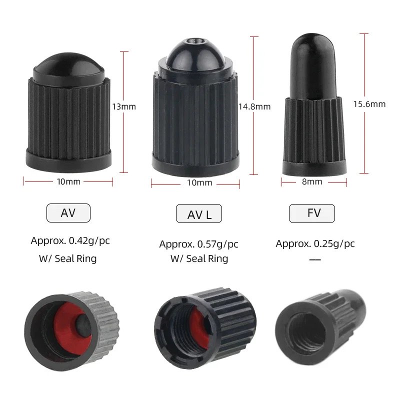 Valve Caps AV FV Threaded Caps for Schrader Presta Nozzles of Auto Cars Bicycle Motorcycles Scooters Valves Plastic Lid Optional Seal Ring