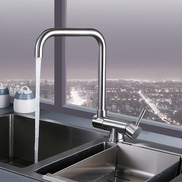 ก๊อกน้ําห้องครัวสแตนเลสตะกั่ว-ฟรีพับผสม 360 องศาหมุนเดี่ยวนิกเกิลอ่างล้างจานก๊อก 3