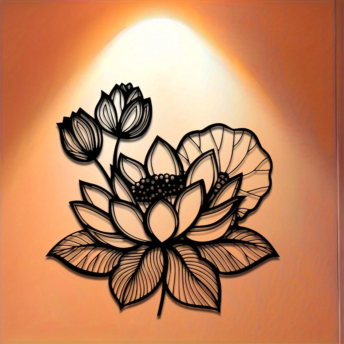 Elegant Black Lotus Sculpture with Berries and Leaves, Premium Hollow Metal Craftsmanship for Home and Garden Decor
