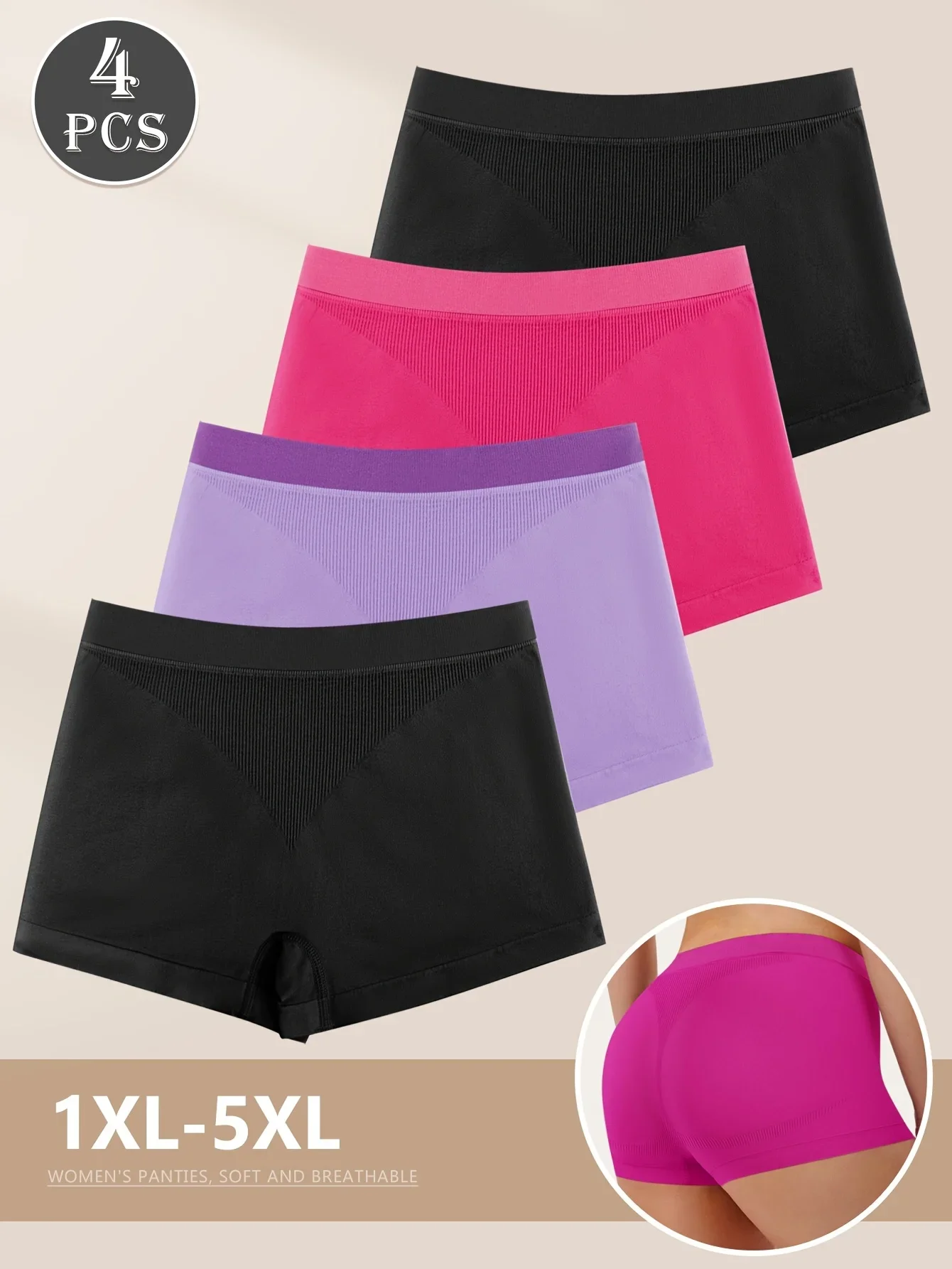 4-Pack Plus Size Women'S Boxer Briefs, High-Waisted Tummy Control Underwear