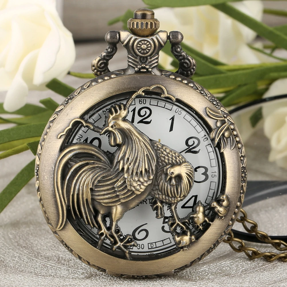 

Bronze Rooster Analog Quartz Necklace Pocket Watch Antique Gifts Men Women reloj de bolsillo